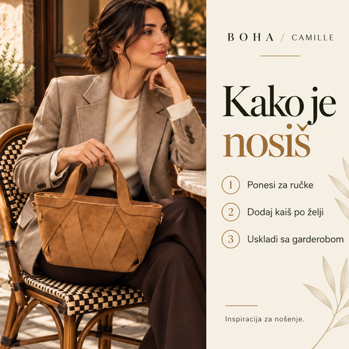 CAMILLE u kamel boji — inspiracija za nošenje uz sako i pletivo.