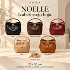 NOELLE L-895 — crna, tamno braon, bordo, bež i karamel; jedna torba i dodatni kaiš u izabranoj boji.