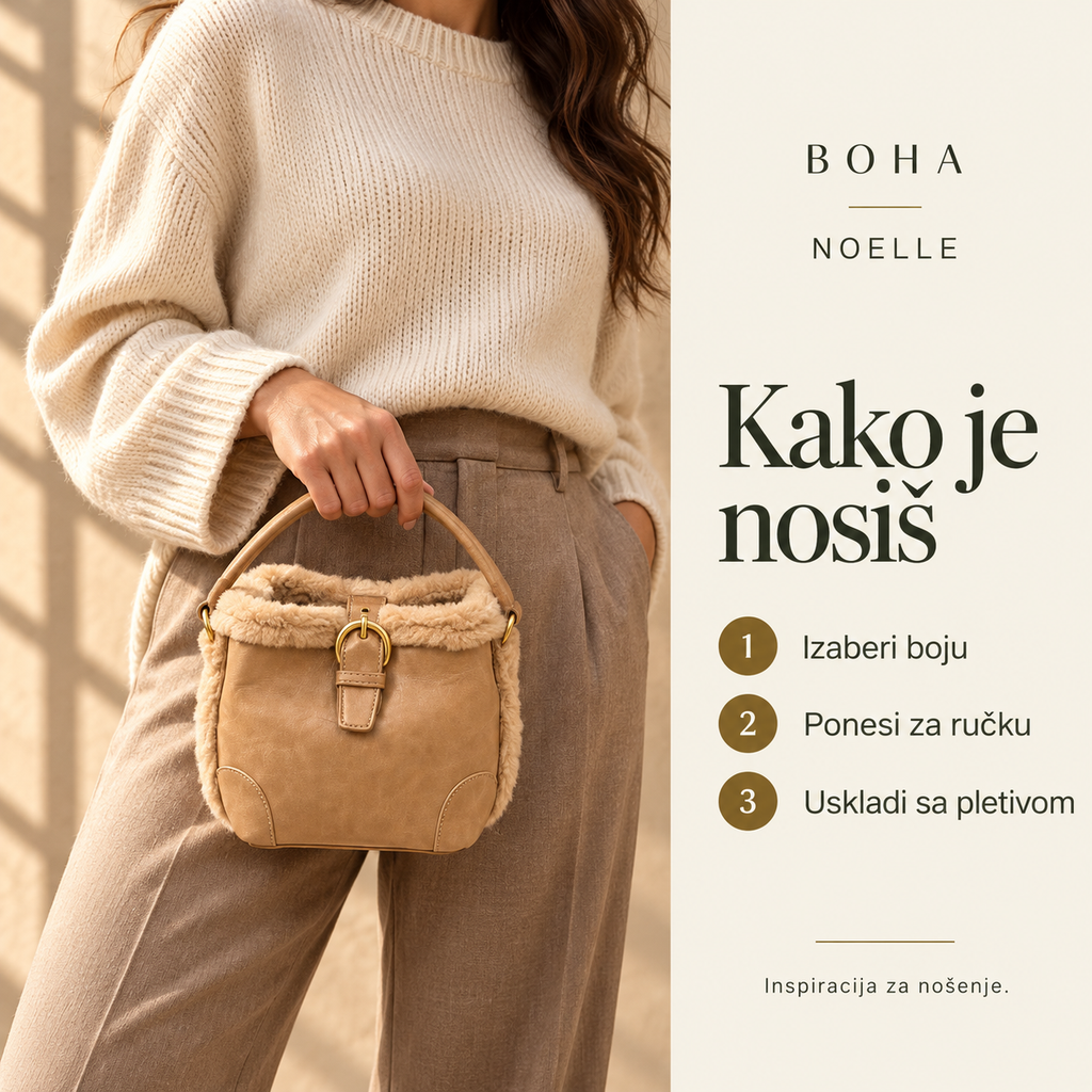 NOELLE u bež boji — inspiracija za nošenje za kratku ručku uz pletivo.