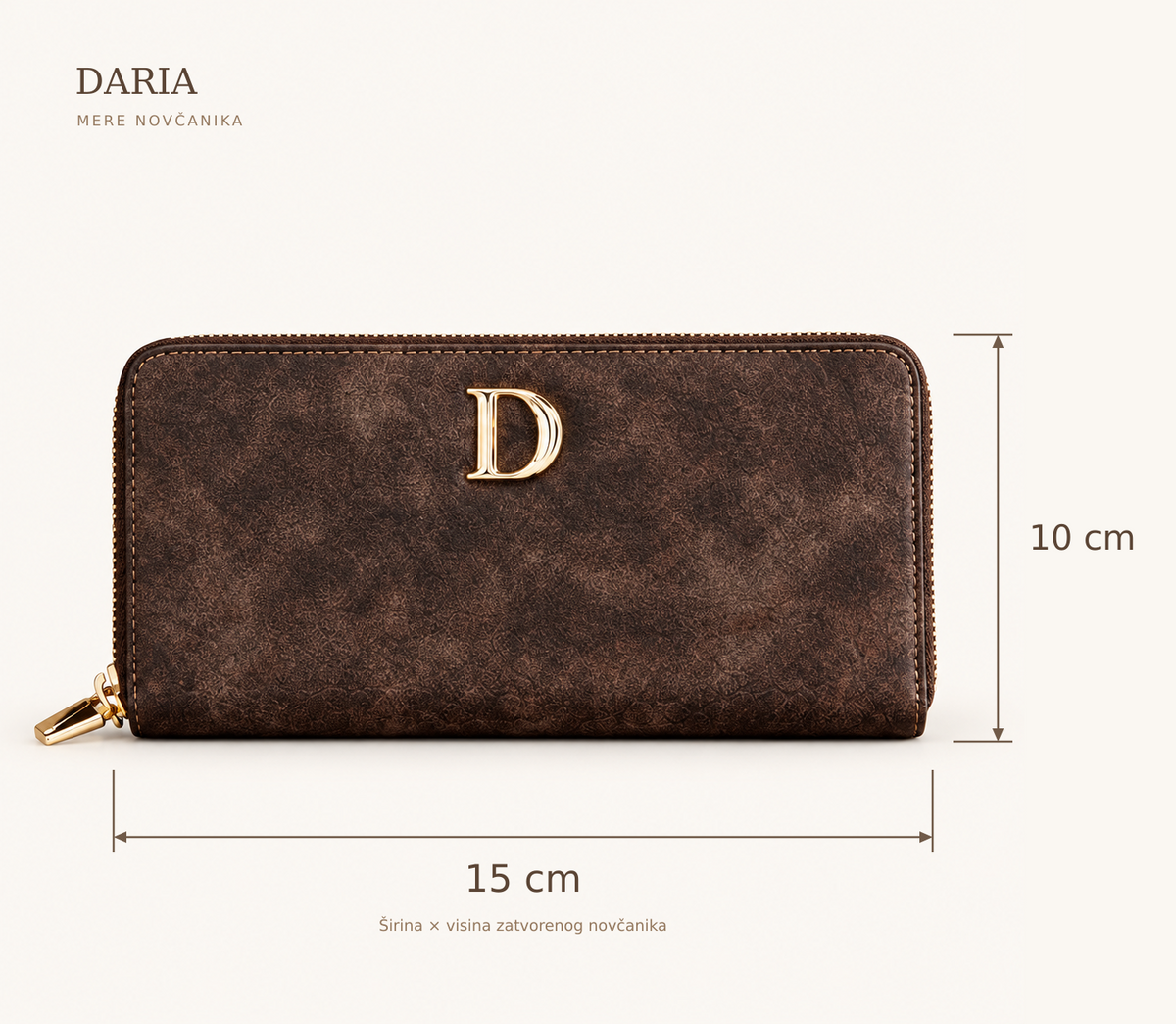 DARIA novčanik – dimenzije: širina 15 cm, visina 10 cm