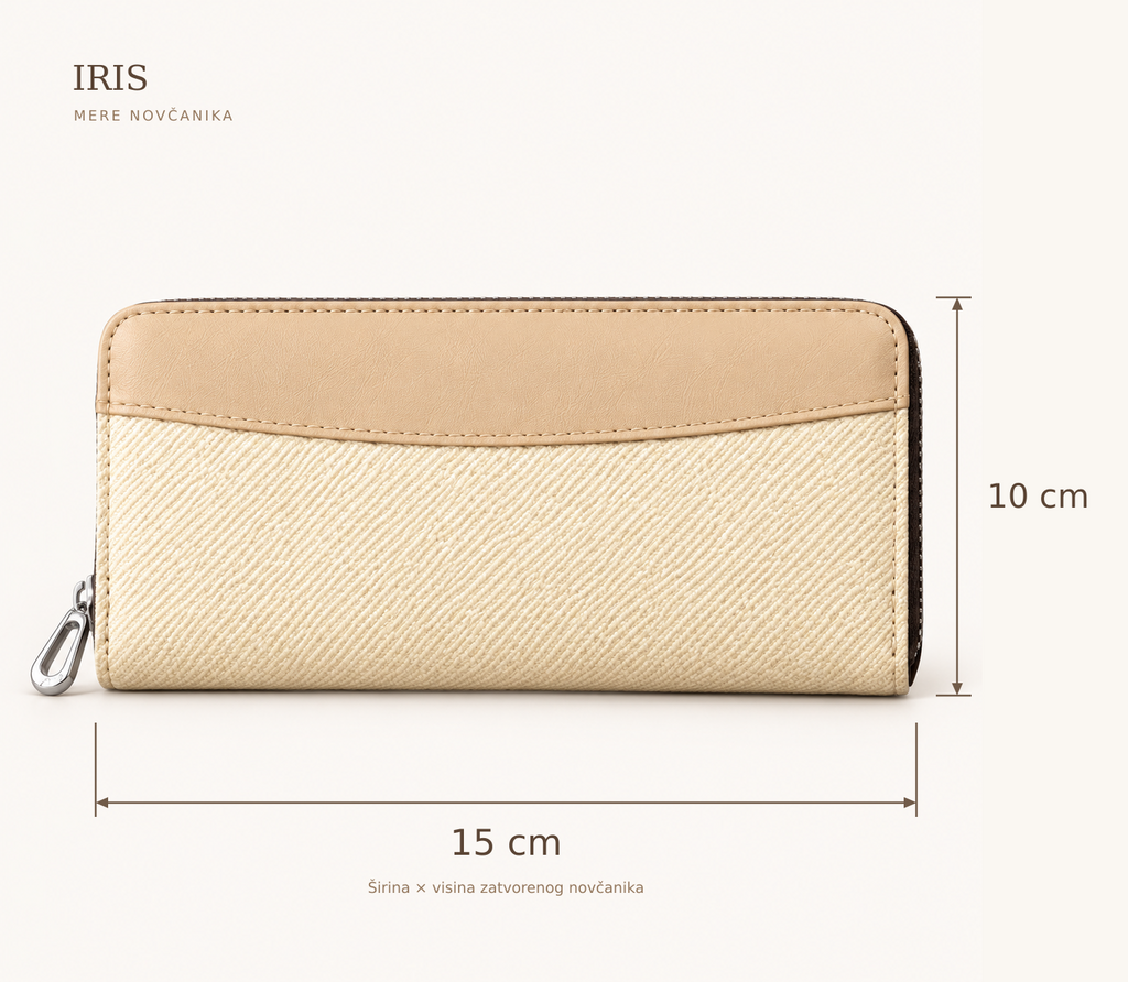 IRIS novčanik – dimenzije: širina 15 cm, visina 10 cm