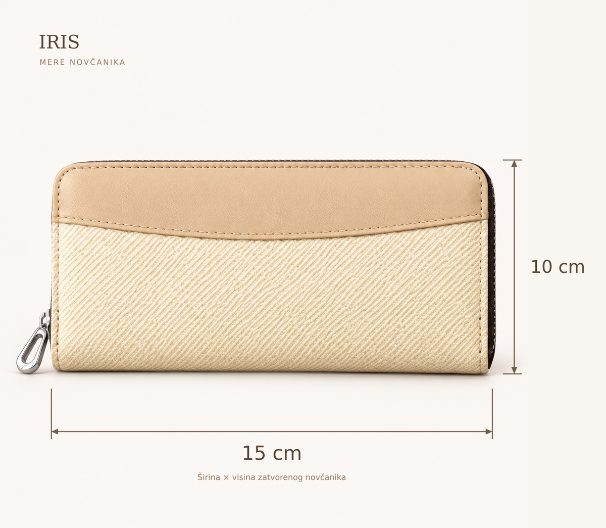IRIS novčanik – dimenzije: širina 15 cm, visina 10 cm