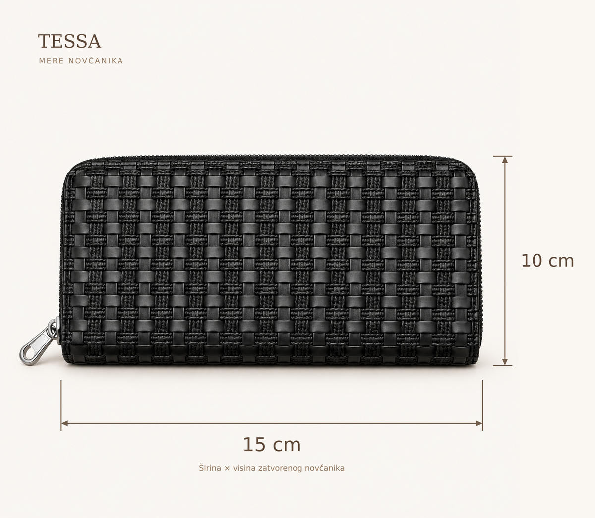 TESSA novčanik – dimenzije: širina 15 cm, visina 10 cm